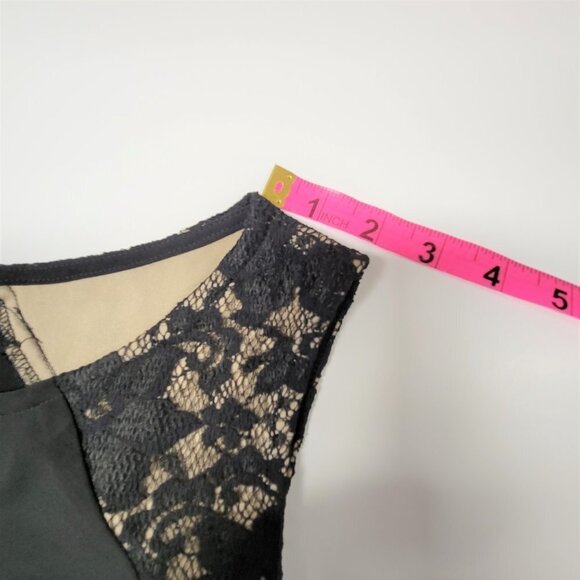BLACK Sleeveless Dress With Gold Trim And Black Lace Accent Size L - Picture 10 of 12